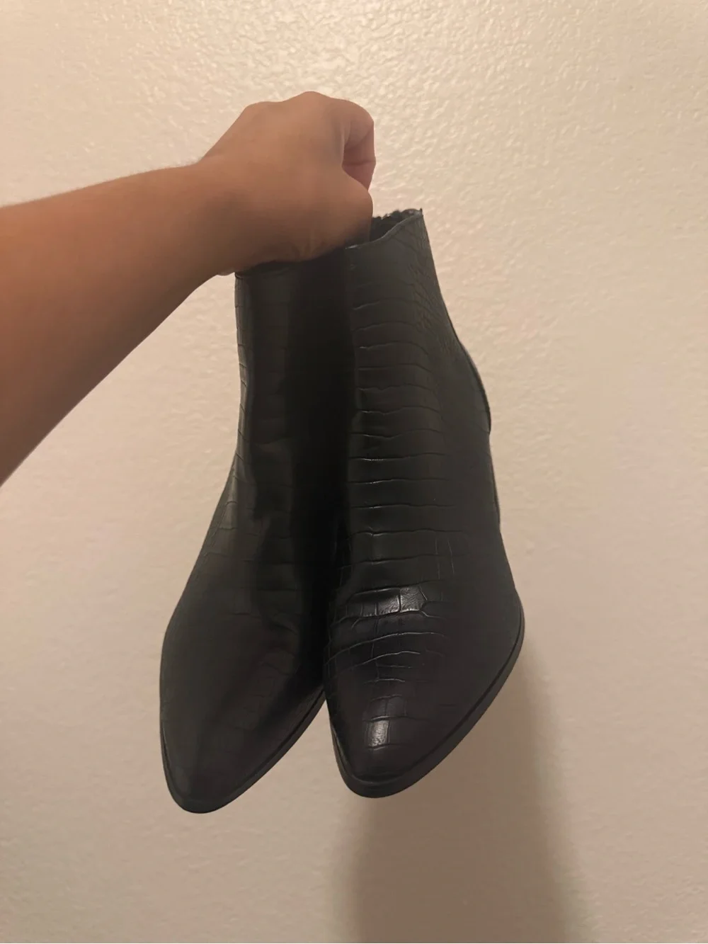 Steve Madden Black Croc-Embossed Pointed Ankle Booties
